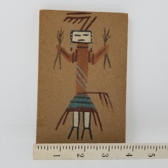 Kachina Sand Tile Wall Art Painting Yei Unframed Signed Native American 6 X 4" - Picture 9 of 13